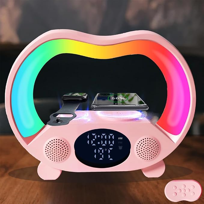 IHAO 3in1 Multifunctional Foldable Wireless Charging Station with LED Ambient Night Light Fast QC3.0 Charger for Phone iWatch Headphone Space-Saving Auto-Shutoff &amp Overcharge Protection-Black