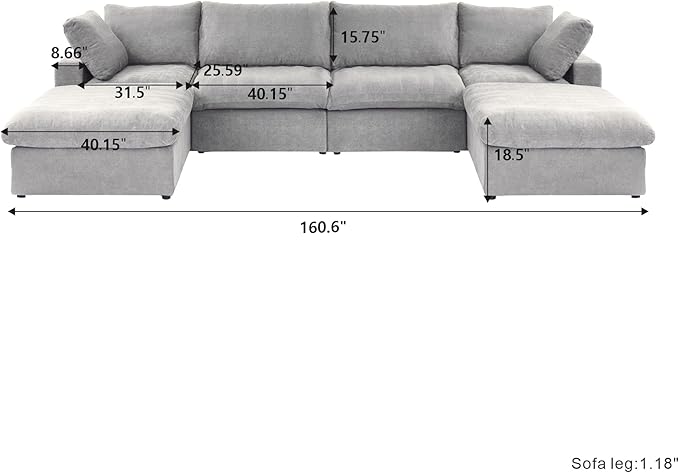 JACH U-Shaped Couches for Living Room, 6-Seats Modular Convertible Sectional Sofa Couch, Couch Cushion Covers Removable, Comfy Sofas with Chaise Ottomans for Apartment Bedroom Office (Grey)