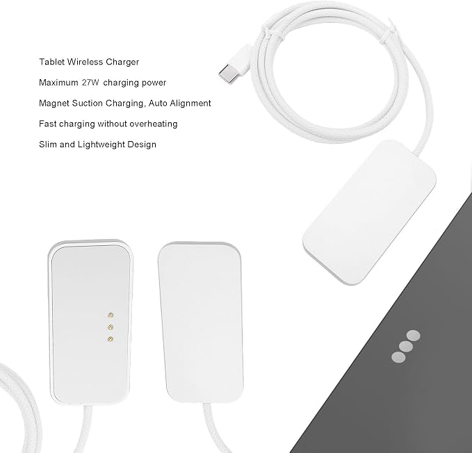 GOWENIC Magnet Wireless Charger for Pro 12.9 Inch 3rd 4th 5th 6th Gen USB C Charger 27W Fast Charging Cable Compact Wireless Charging Pad for Tablet (1m)