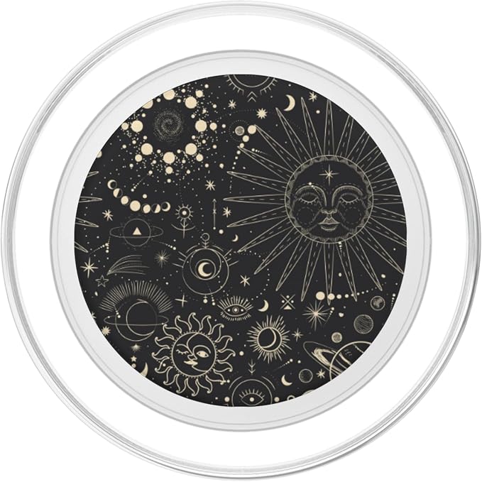 Astrological Space Stars Moon Sun Pattern Black PopSockets Adhesive PopGrip