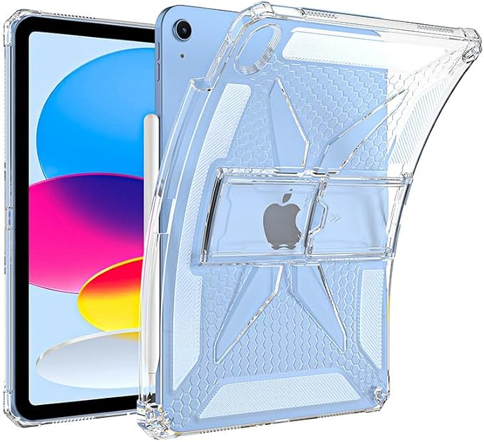 Dteck for Apple iPad 11 inch (A16 11th Gen) iPad 10.9 inch (10th Gen) Slim Clear Case with Kickstand Pencil Holder Reinforced Shockproof Corners Soft TPU Lightweight Protective Cover Transparent