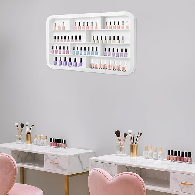 Wall-Mounted Nail Polish Organizer Rack - 4 Tier 10 Cube Floating Nail Polish Shelves, Makeup & Beauty Essentials Storage - Multi-Purpose Display Holder for Home Spa & Nail Studio - 47.24in