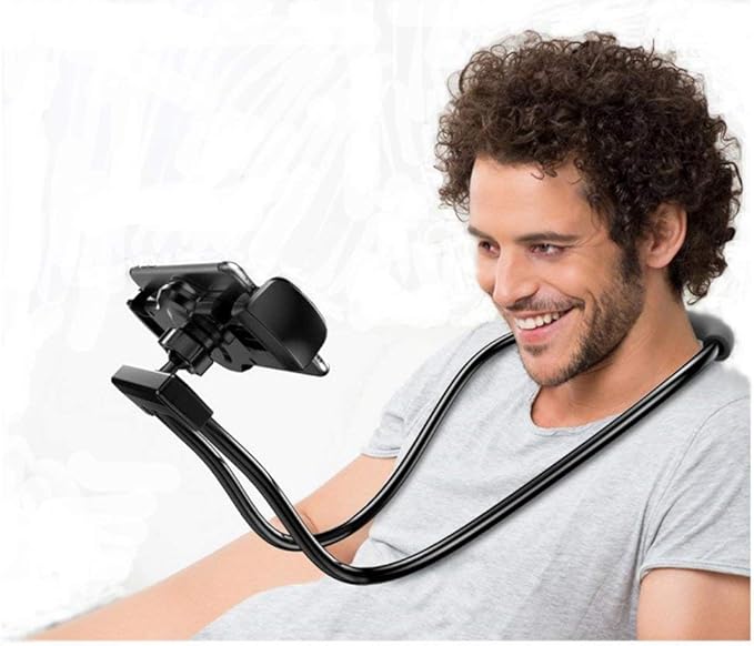 Flexible Long Arms Stand Clip HolderHanging on Neck Universal Lounger's Bracket for Mobile Phone Tablet PC Desktop(Black)