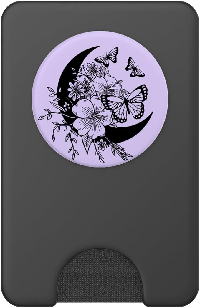 Purple Lilac Black Butterfly Crescent Moon Flower PopSockets Adhesive PopGrip