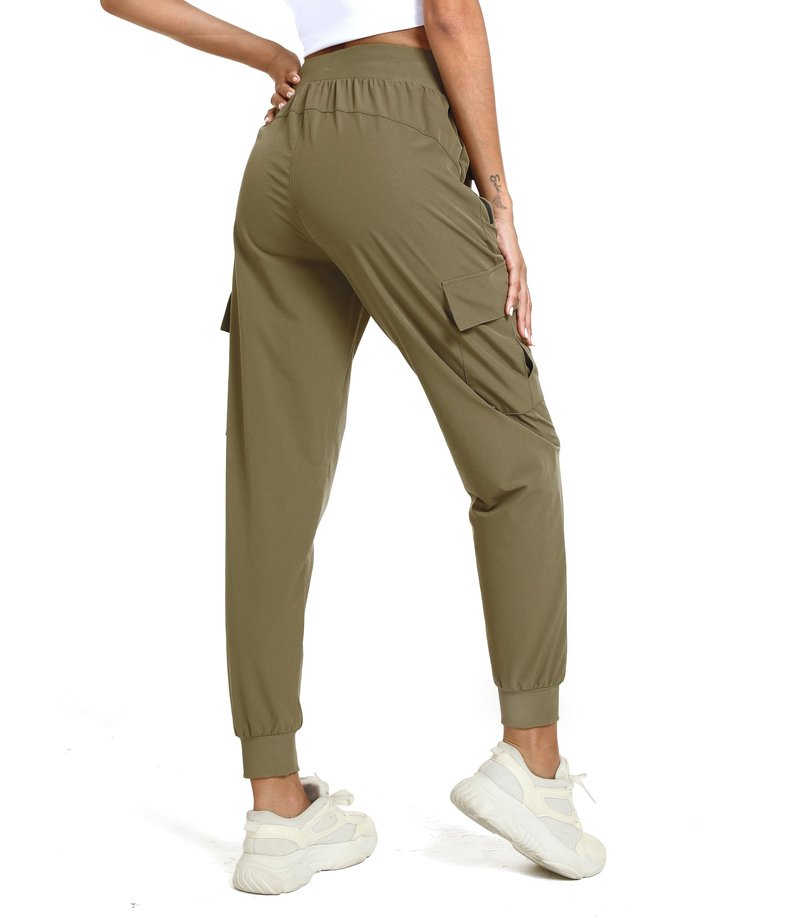 Womens Cargo Hiking Pants with Pocket - Lightweight Quick Dry Workout Joggers for Travel, Camping and Outdoor Wear(Khaki M)
