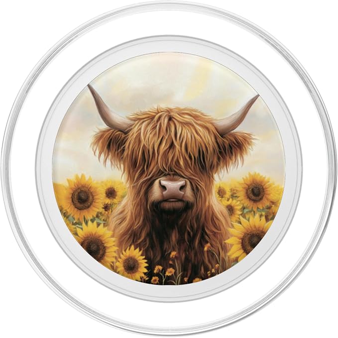Aesthetic Highland Cow Sunflowers Western Country Farm Cow PopSockets PopWallet for MagSafe