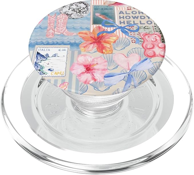 Beachy Blue Coquette Collage Cute Seashell Coastal Summer PopSockets PopWallet for MagSafe