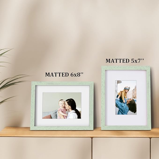 Egofine 9x12 Picture Frame Made of Solid Wood Covered by Plexiglass, Wood Frame for Pictures 5x7/6x8 with Mat or 9x12 without Mat, Tabletop and Wall Mounting Display, Rustic Green