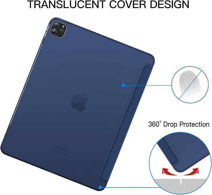 JETech Case Cover for iPad Pro 12.9 6th/5th Gen (2022/2021) Black | Slim Translucent Back Design Tri-Fold Stand Auto Wake/Sleep Lightweight Shockproof Protection