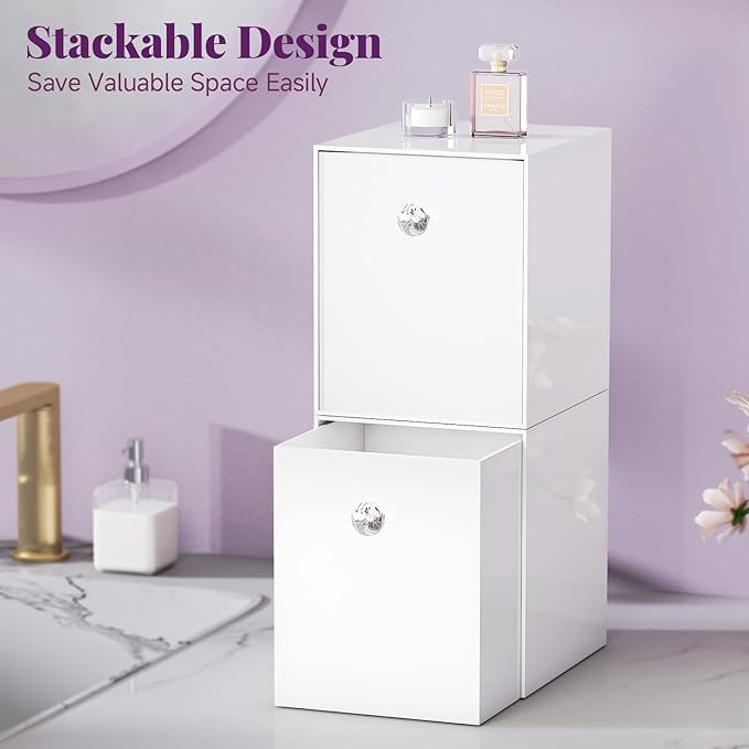 Delamu Disposable Facial Towels Storage Box - Stackable Acrylic Organizer Compatible with Clean Skin Club Towel XL, Bathroom Vanity, Dresser Holder, Dustproof Multipurpose for Makeup, Skincare,White