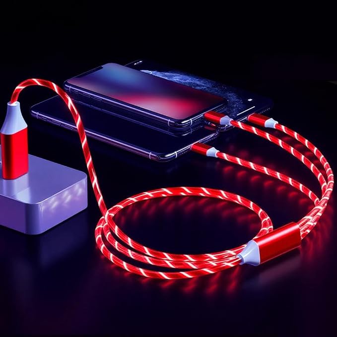 IHAO Multi Ports Charger Cable 3 Combinations in One Cable USB A to USB C/Micro USB PD Fast Charging Cord Lighted Up LED Flowing Compatible with Almost All Kinds of Electric Device-39Inches Blue