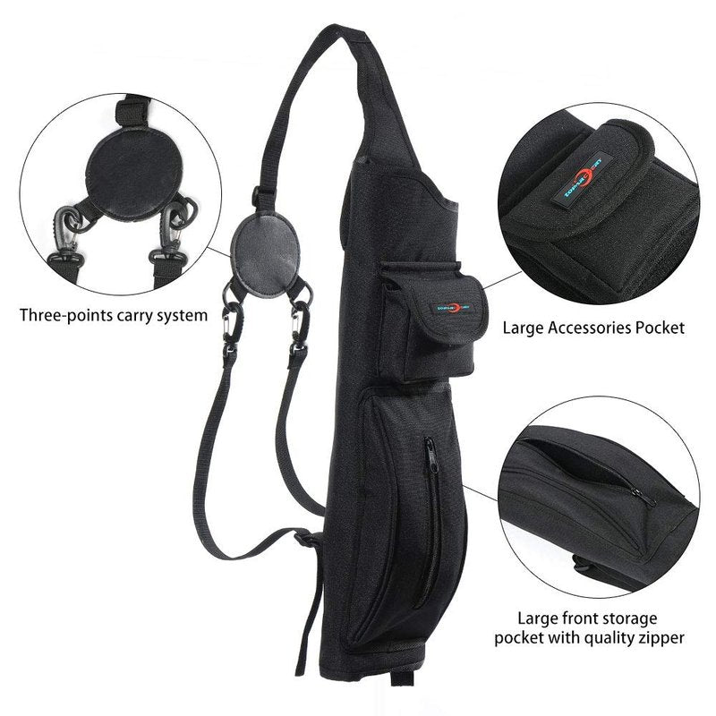 TOPARCHERY Archery Back Canvas Arrow Quiver Arrow Holder Shoulder Hanged Target Shooting Quiver for Arrows with Front Pockets (New Style)