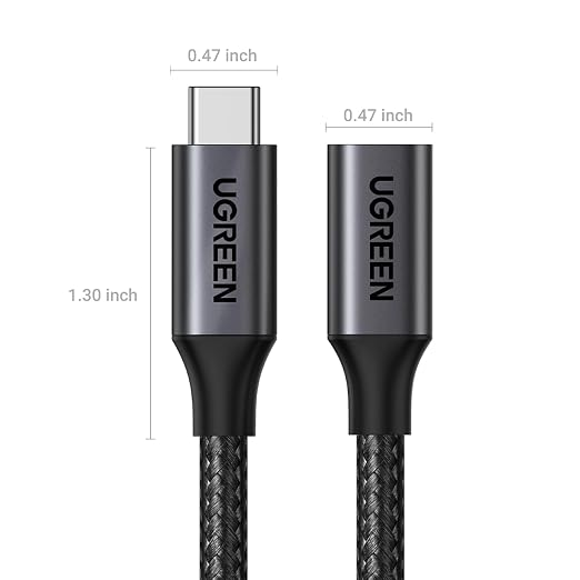 UGREEN USB C Extension Cable 1.5FT Nylon USB C Male to Female Extender Charging &amp Transfer Type C Extension Cable Compatible with PSVR2/Macbook/iPad/USB C Hub/Magsafe Charger/iPhone 15 | USB 3.2