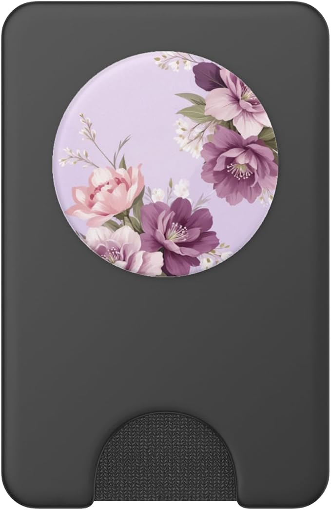 Cute Girly Purple Peony Blossom Elegant Floral Pattern PopSockets PopWallet for MagSafe
