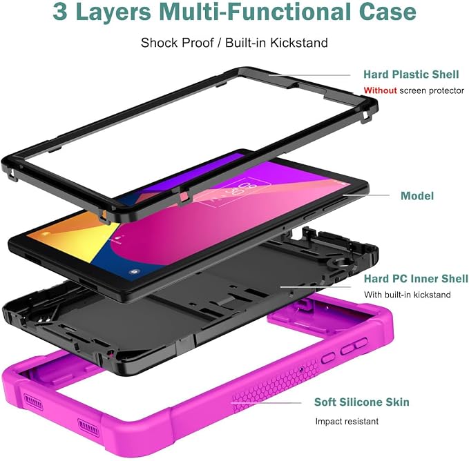 KIQ Guardian Case for TCL Tab 8 LE/TCL Tab 8 Hybrid Shockproof Cover with Kickstand - Black/Black