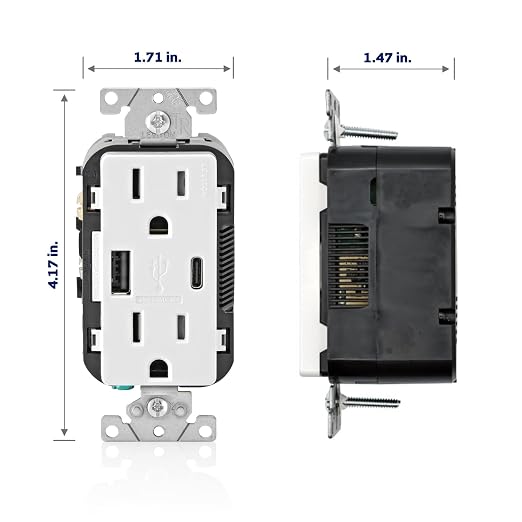 Leviton 30W (6A) USB Dual Type-C/C Power Delivery In-Wall Charger with 15A Tamper-Resistant Outlet USB Charger for Smartphones Tablets Laptops T5635-E Black