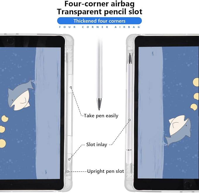 JOYLAND Bear Pad Case for 10.9 Inch iPad 2022 with Pencil Holder Blue Leather for iPad 10th Generation Trifold Stand Cover Full Body Protection Auto Wake/Sleep