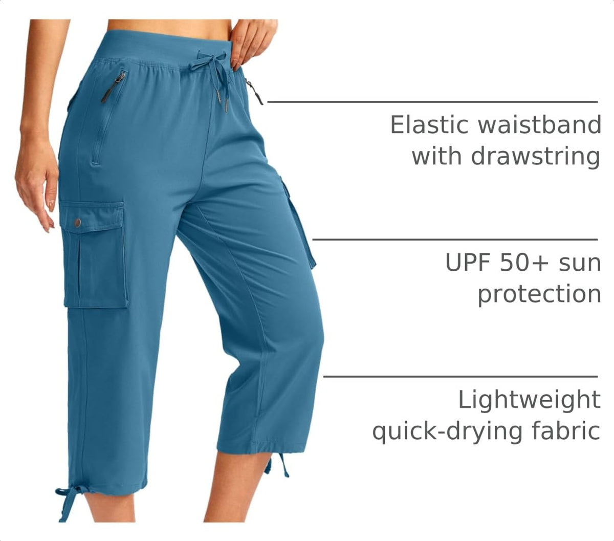 Soothfeel Women's Cargo Capris Pants with 6 Pockets Lightweight Quick Dry Travel Hiking Summer Pants for Women Casual (Blue, 3XL)