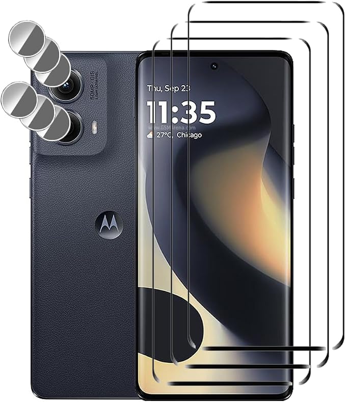 3+3 Pack for Moto Edge 2024 Screen Protector + Camera Lens Protector | HD Clear 9H Hardness Anti-Scratch No Bubble Tempered Glass Screen Protector Film for Motorola Moto Edge 5G 2024 6.6