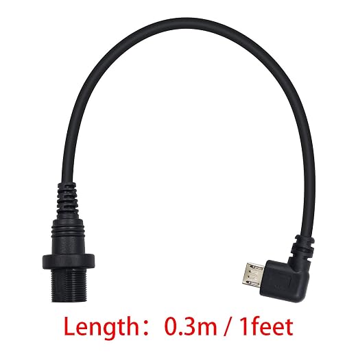 Duttek Micro USB Panel Mount Cable Left Angled 90 Degree Micro USB Mount Extension Dash Flush Cable Male to Female for Car Boat Motorcycle Truck Dashboard 30cm/12 Inch