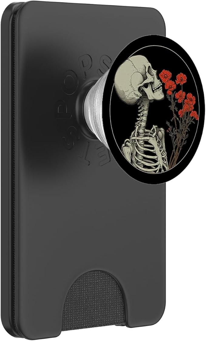 Skull Floral Gothic Flowers Bouquet Dark Wildflowers Art PopSockets Adhesive PopGrip
