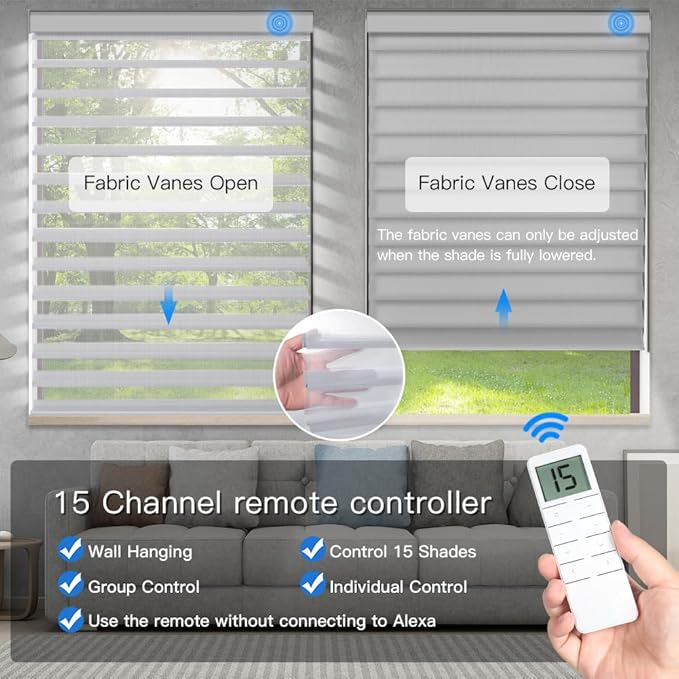 Tokblind Motorized Sheer Shade with Remote Control, Light Filtering Electric Roller Blind Compatible with Alexa via Hub, Rechargeable Smart Window Shade Custom Size (Light Filtering Grey)