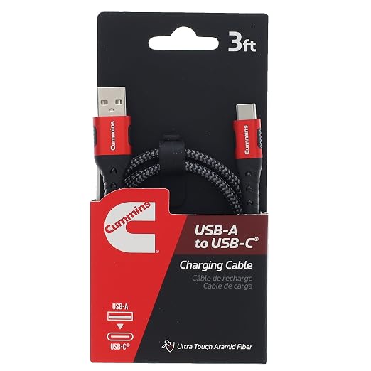 Cummins 3ft USB-A to USB-C Charging Cable Compatible with iPhone and Samsung Premium Braided Aramid Fiber Ultra-Durable