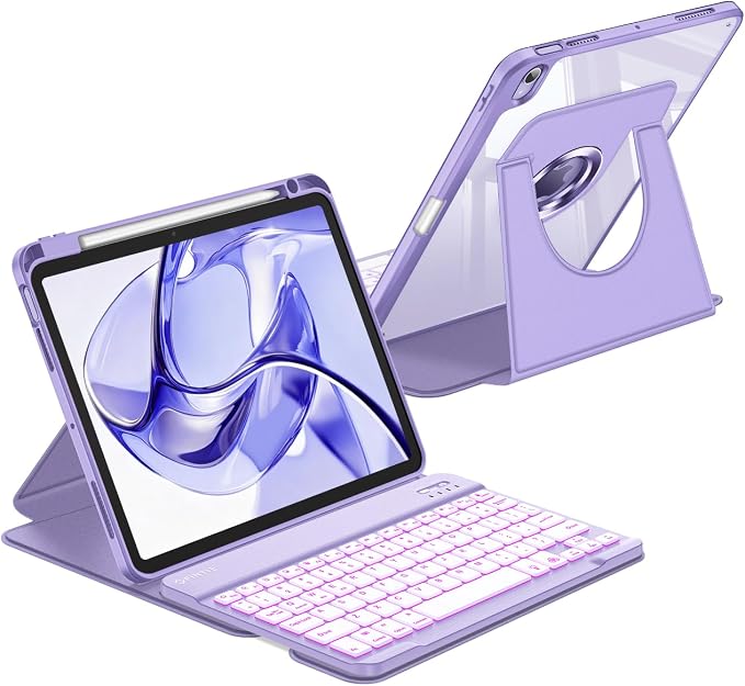 Fintie Rotating Keyboard Case for iPad Air 11-inch iPad Air 5/4 Black | 7 Colors Backlit Detachable Magnetic Wireless Bluetooth Keyboard Soft TPU Back Cover Fit iPad Air 5/4th Generation 10.9 in