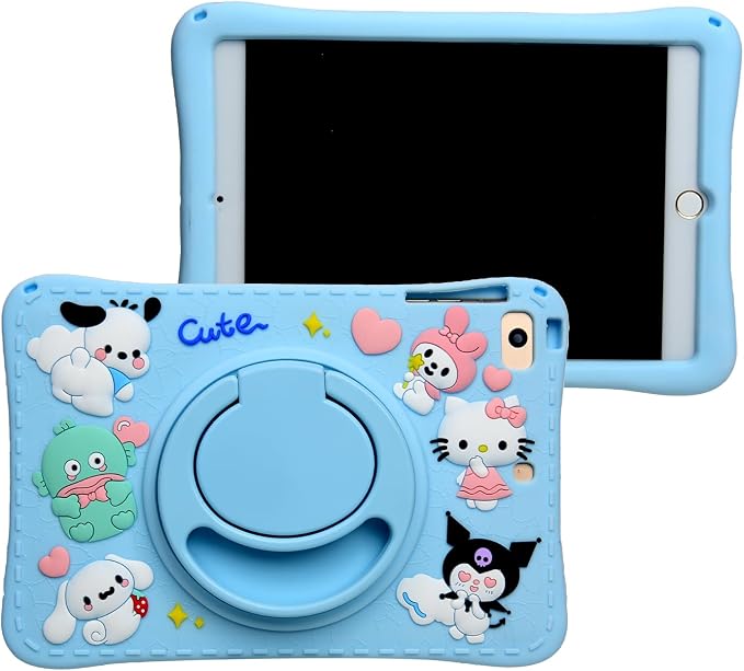 Cartoon Case for iPad mini 1/2/3/4/5 7.9，MONEHOYSY Cute Soft Silicone Kickstand [Drop ProofShock ProofAnti Slip] Back Stand Cover Case for Kids Children Teens Girls Boys (Kitty-1)