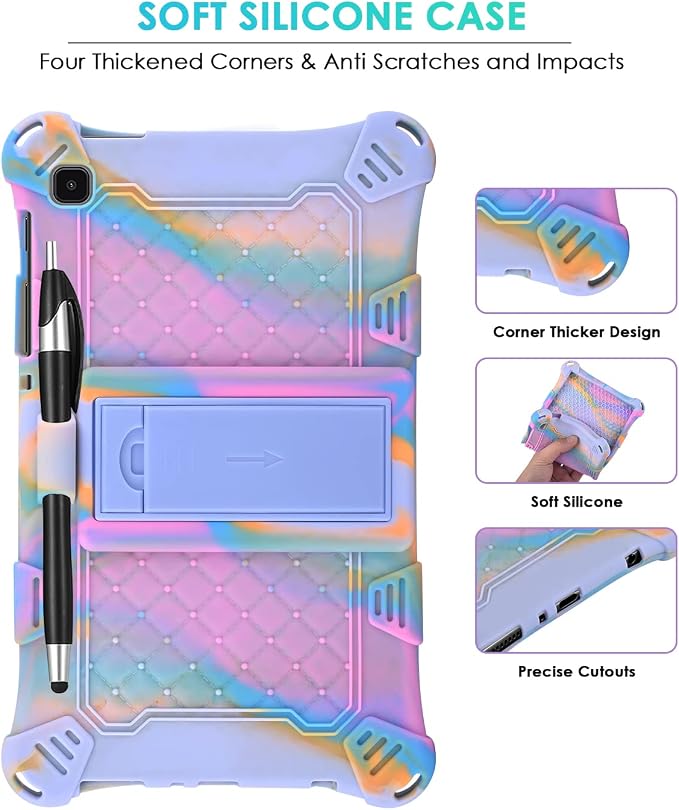 DETUOSI Case for Samsung Galaxy Tab A7 Lite 8.7 2021 Black | Soft Silicone Case with Stylus Pen &amp Shoulder Strap Pen Holder Adjustable Stand Multi-angle Case for Galaxy Tab A7 Lite
