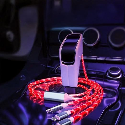IHAO Multi Ports Light-Up USB Cable USBA to USBC/MicroUSB Cable Durable Fast Charging Cable with Visible Current Flow As Night Light Use-3in1 Blue