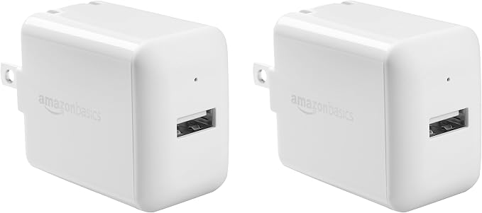 Amazon Basics 24W Two-Port USB-A Wall Charger for Multiple Devices Space-Saving Design 12W 2.4A per Port for iPhone 16/15/14/13/12/11/X Samsung and More Black