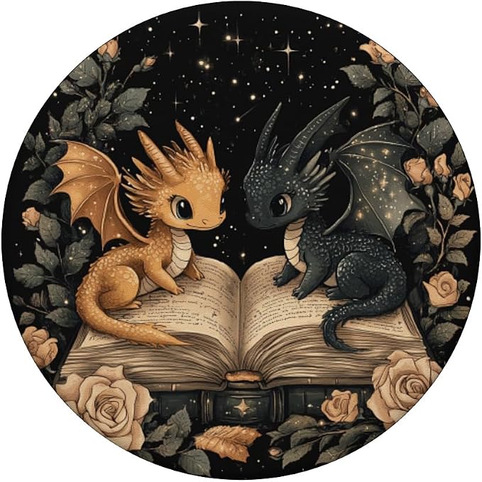 Book Dragon Head Mythical Creature Flame Wyvern Fantasy PopSockets Adhesive PopGrip