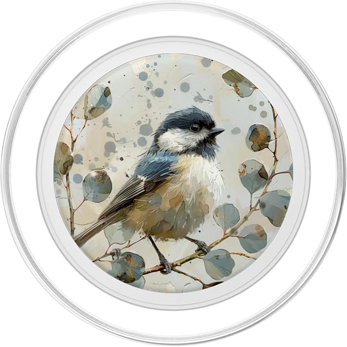 Van Gogh Style Eucalyptus Black Capped Chickadee Bird PopSockets Adhesive PopGrip
