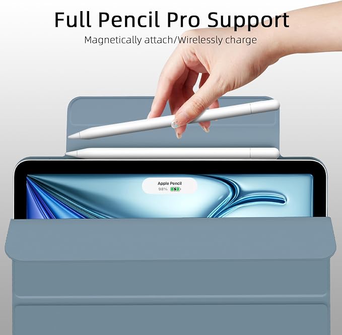for iPad Air 13 inch M4/M3/M2 Case (2026/2025/2024Model A3268/A3269/A3271) Auto Sleep/Wake and Magnetic Closure Slim Trifold Stand Case PU Leather Cover Support Apple Pencil Pro Black