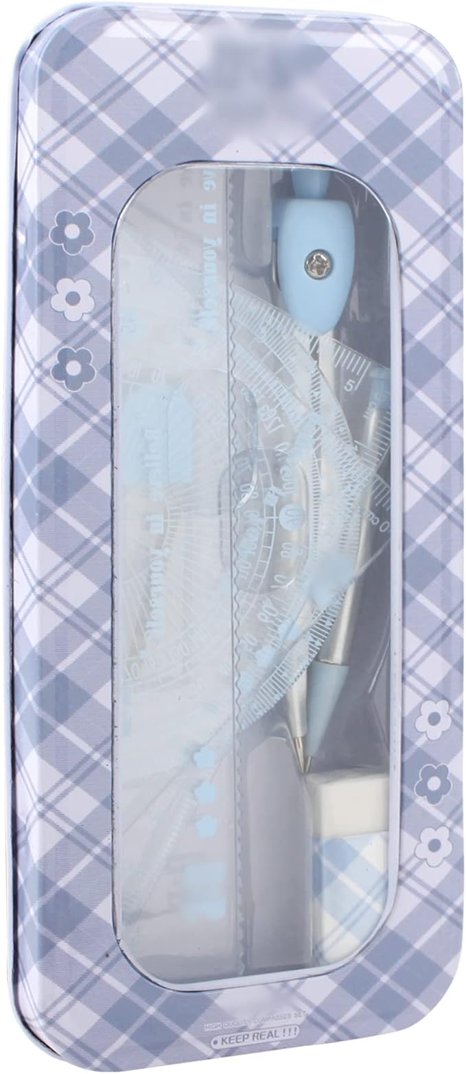 LABANCA 8 Pcs Compass Set with Protractor Rulers Pencil for Math Geometry (07434 Blue)