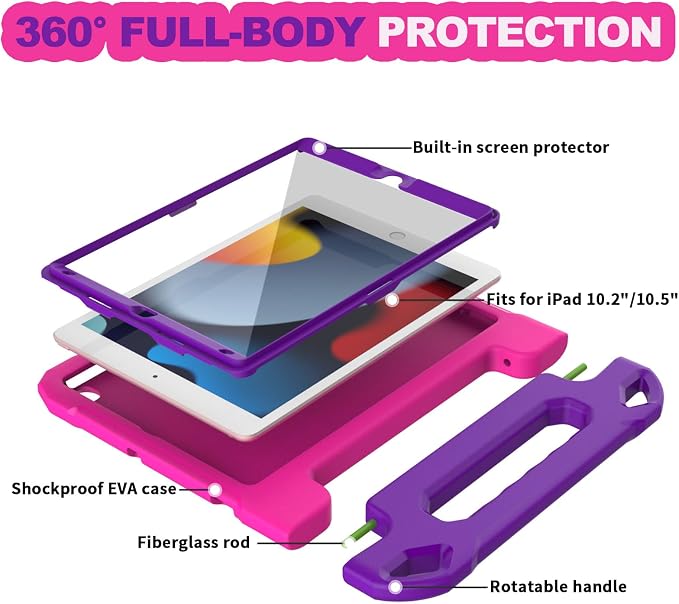YIHE Kids Case for iPad 10.2 9th/8th/7th Gen Pro 10.5 &amp Air 3 BlackBlue | Full Body Shockproof Protective Cover Handle Stand Built-in Screen Protector Fun Colors
