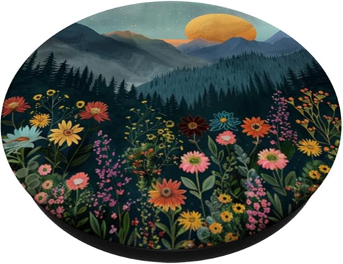 Floral Mountain Sunset Pine Tree Forest Nature PopSockets Adhesive PopGrip