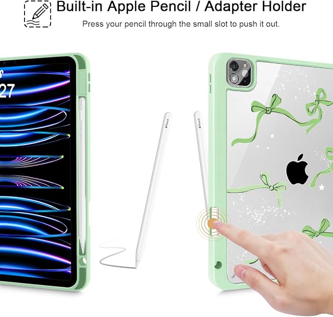 Tuiklol for iPad Pro 11 Inch 4th / 3rd / 2nd / 1st Gen (2022 2021 2020 2018) Case -Built-in Pencil Holder Shockproof Cover Clear Transparent Back Shell with Auto Wake/Sleep Black Flower