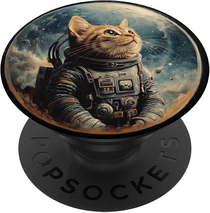 Space Cat Kitty Meow Animal Pet Outerspace Astronaut PopSockets Adhesive PopGrip