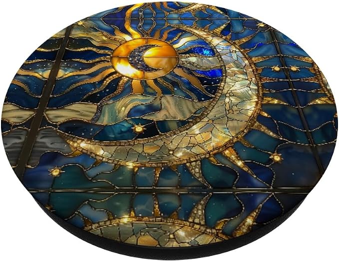 Celestial Sun Moon Star Stained Glass Effect Art Stain Glass PopSockets Adhesive PopGrip