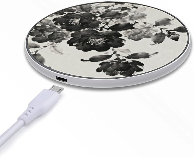 Black Floral Wireless Charger Magnetic Phone Induction Charger 10w Fast Wireless Charging Station Compatible with iPhone 17 16 15 14 13 12 Pro Max Samsung Galaxy S25 S24 S23