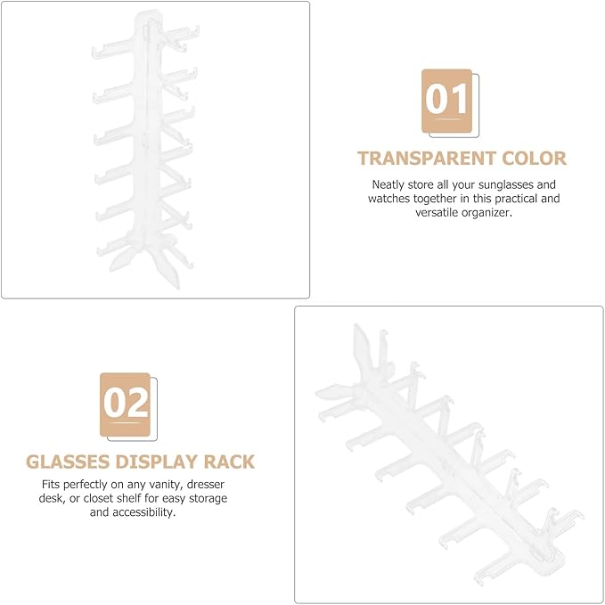 KICHOUSE 6-Tier Plastic Sunglasses Organizer Eyewear Stand Display Rack with Base for Desktop Countertop Storage and Multi-Layer Glasses Display Holder