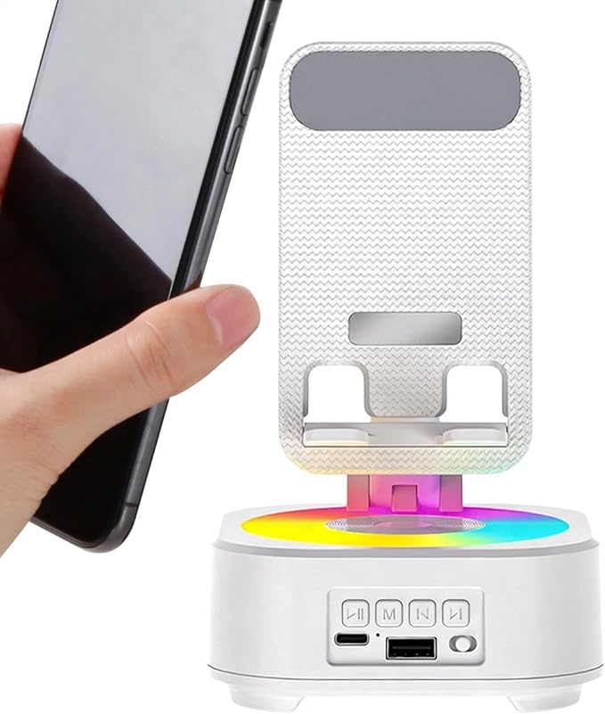 Speaker Phone Holder – ABS 11×11×19cm | 360° Adjustable Phone Stand with Audio Support | Desktop Pħ Holder Speaker for Live Streaming Home Office School Use