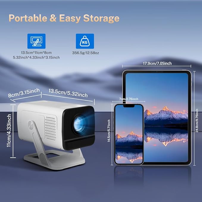 Mini Projector with WiFi 6 and Bluetooth 5.4 Built-in Apps Portable Projector Android 11 Auto Keystone 1080P 4K Support for Bedroom Outdoor Compatible with iOS/HDMI/TV Stick VisualCube 300