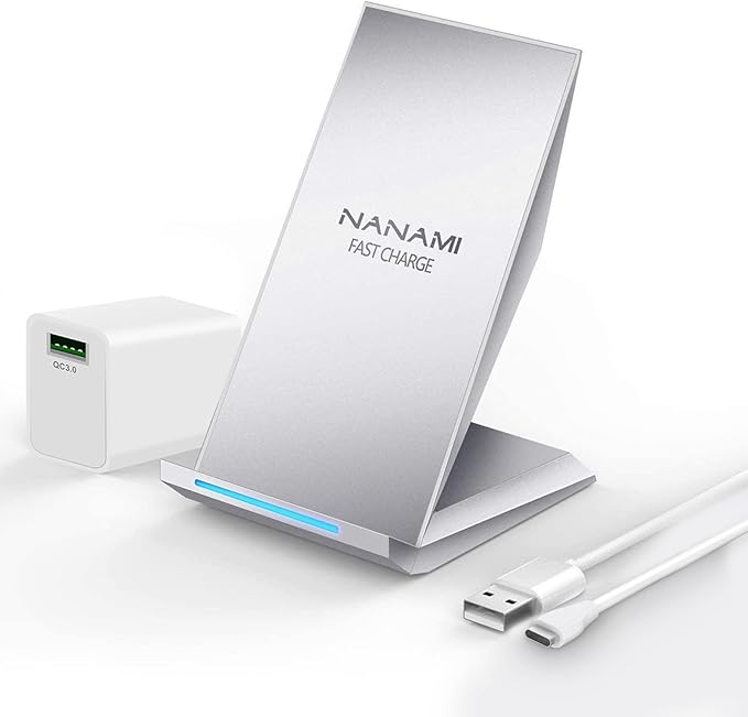 NANAMI Fast Wireless Charger, Qi Certified Charging Stand[with QC3.0 Adapter] 7.5W Compatible iPhone 16/16 Plus/16 Pro/16 Pro Max/15/14/13/12,10W for Samsung Galaxy S24/S23/S22/S21/S20/S10/S9/Note 20