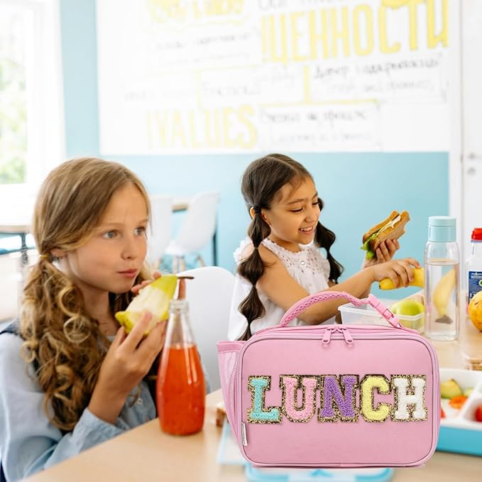 Insulated Lunch Box for School, Thermal Reusable Durable Freezable Lunch Bags for Kids Boys Girls Men Women - Small Soft Cooler Portable Lunch Tote Kit for Work Picnic Travel,Pink Alphabet