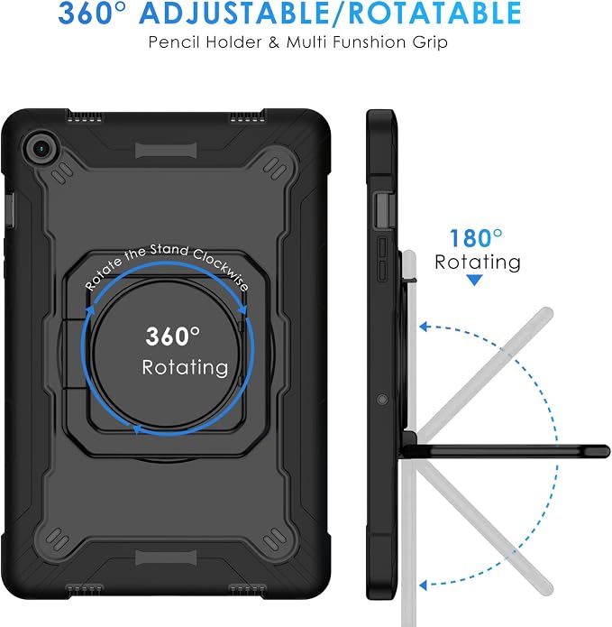 DETUOSI Galaxy Tab A9 Plus Case - Shockproof with 360 Stand &amp Strap Heavy Duty for SM-X210/X216/X218 Black