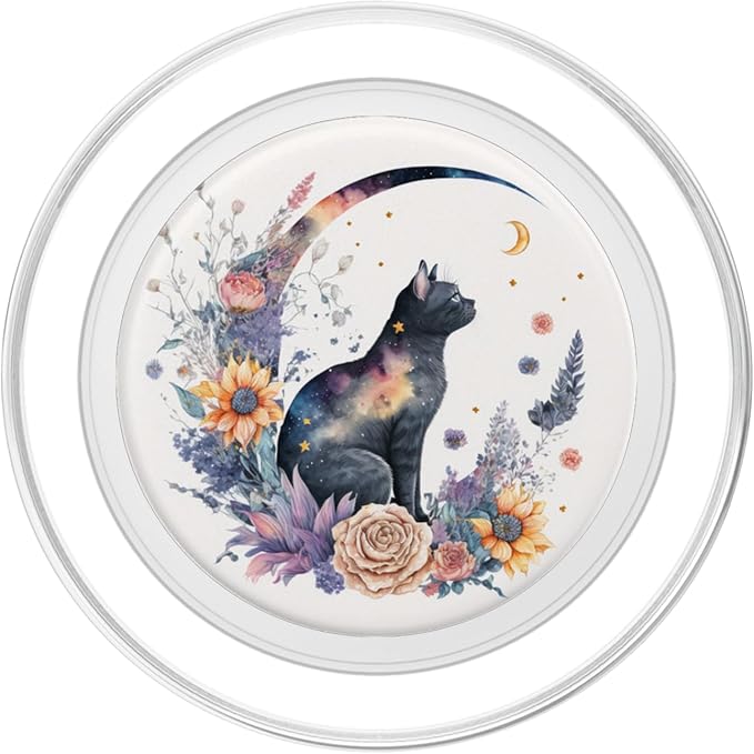 Cute Celestial Black Cat Crescent Moon Phases Witchy PopSockets Standard PopGrip