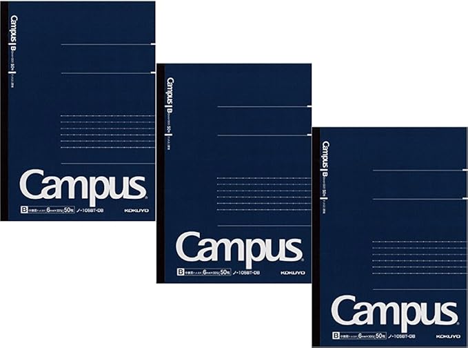 KOKUYO Campus Pre-Dotted Notebook, A5-dotted 6 mm Rule - 30 Lines X 50 Sheets - 100 Pages, Pack of 3 Dark Blue